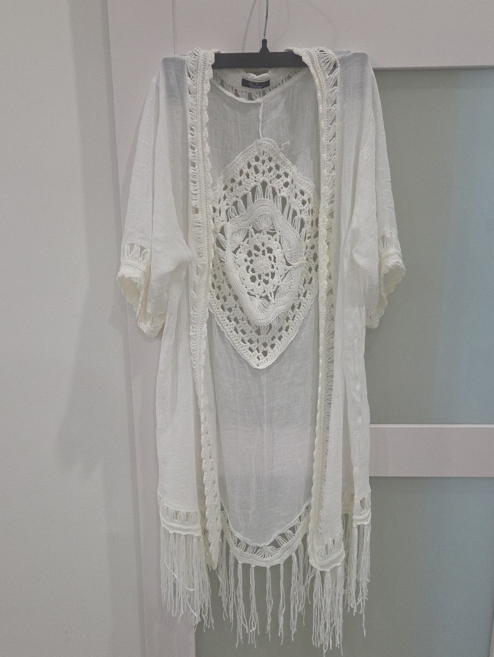Boho White Crochet Fringe Kimono Tunic